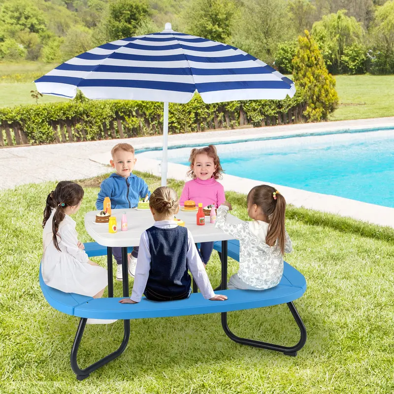 Adjustable White Hdpe Children’S Picnic Table With Extendable Umbrella 1