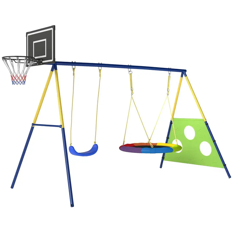 Aiyaplay 4-In-1 Outdoor Playset – Swing Set With Saucer Swing, Basketball Hoop, And Football Goal For Garden Use 1