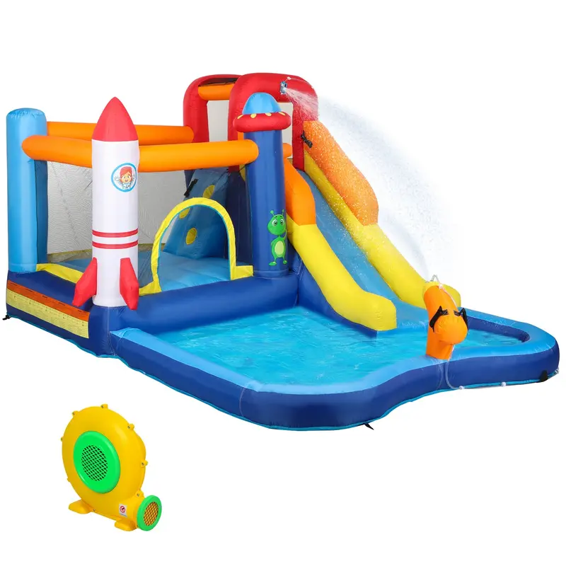Aiyaplay 5-In-1 Inflatable Bouncy Castle – Includes Water Slide, Splash Pool, Climbing Wall, Jumping Area & Cannon, 550W Blower Included 1