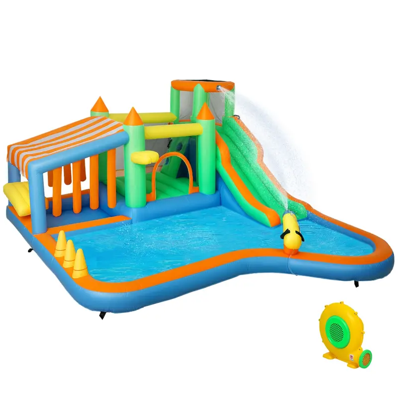 Aiyaplay 8-In-1 Inflatable Bounce House – Slide, Dual Pools, Basketball Hoop, Climbing Wall, Water Gun, Ring Toss & 680W Blower 1