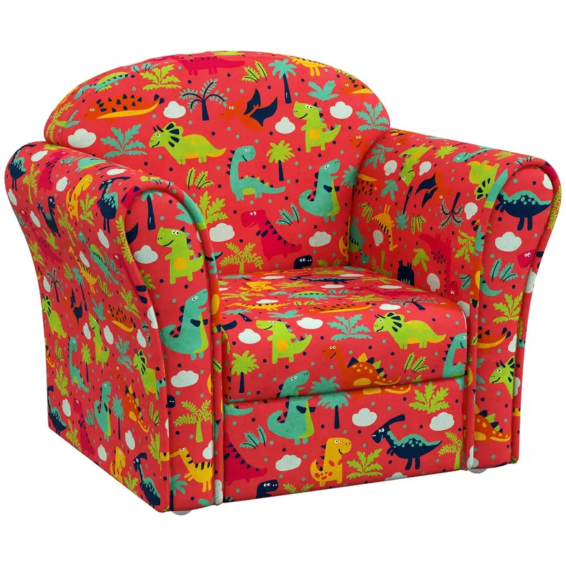 Aiyaplay Dinosaur-Themed Kids Armchair – Solid Wood Frame, Red, For Playrooms & Bedrooms 1