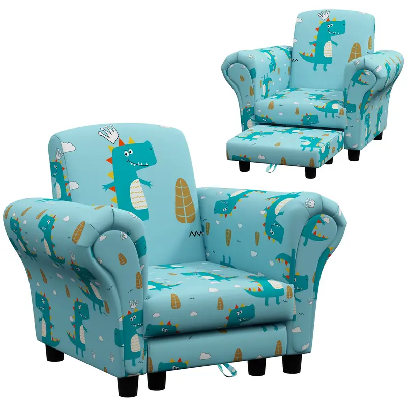 Aiyaplay Dinosaur-Themed Kids Sofa Set For Toddlers (1.5–3 Years), Blue Wooden Two-Piece Lounge 1