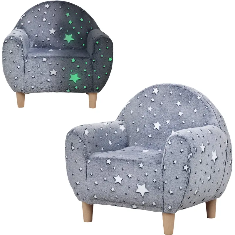 Aiyaplay Glow-In-The-Dark Kids Armchair – Star-Print Accent Chair For Bedroom Or Playroom, Grey 1