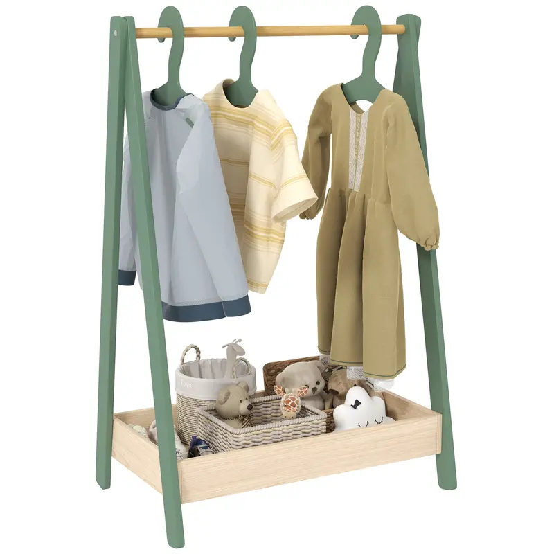 Aiyaplay Green Kids’ Clothing Rail – Freestanding Garment Organizer With 3 Hangers And Lower Storage Shelf 1