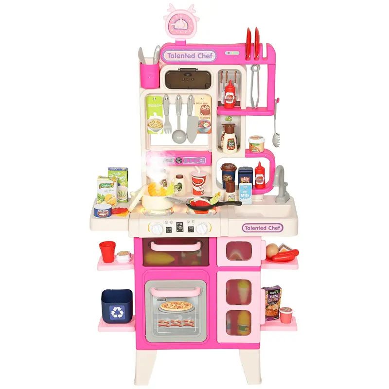 Aiyaplay Pink Pretend Play Kitchen Set – Interactive Toy Kitchen With Lights, Sounds, And 104-Piece Accessory Kit 1