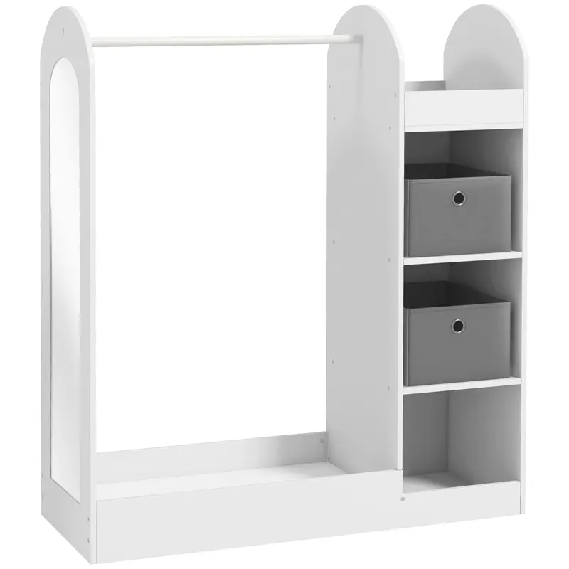 Aiyaplay White Kids Clothing Organizer Rack With Shelf, Storage Boxes & Mirror 1