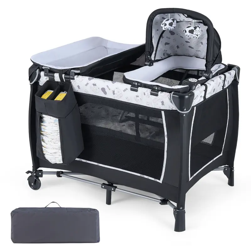 All-In-One Foldable Pack 'N Play – Beige Rocking Bassinet & Changing Station 1
