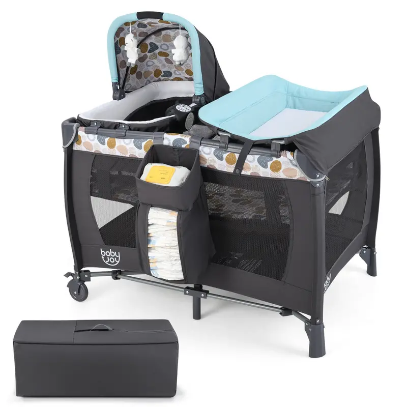 All-In-One Foldable Pack 'N Play – Blue Rocking Bassinet & Changing Station 1
