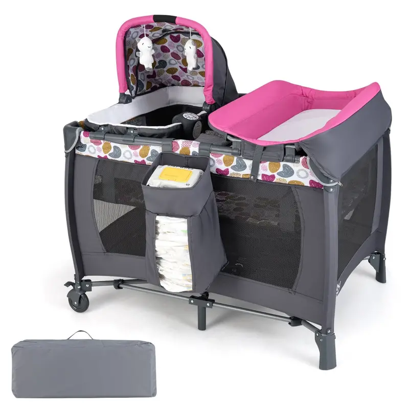 All-In-One Foldable Pack 'N Play – Pink Rocking Bassinet & Changing Station 1