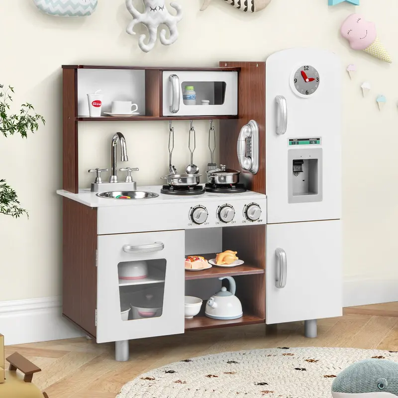Authentic Wooden Toddler Kitchen Playset With Light & Sound Effects – Brown 1