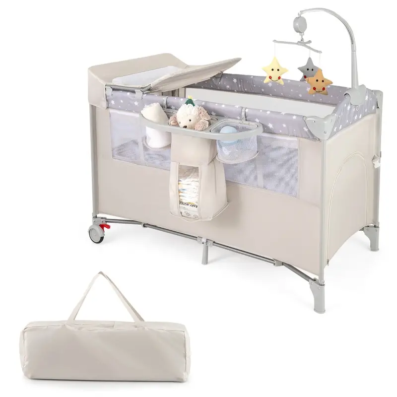 Beige 5-In-1 Convertible Baby Bassinet – Crib, Bedside Sleeper, And Nursery Center System 1