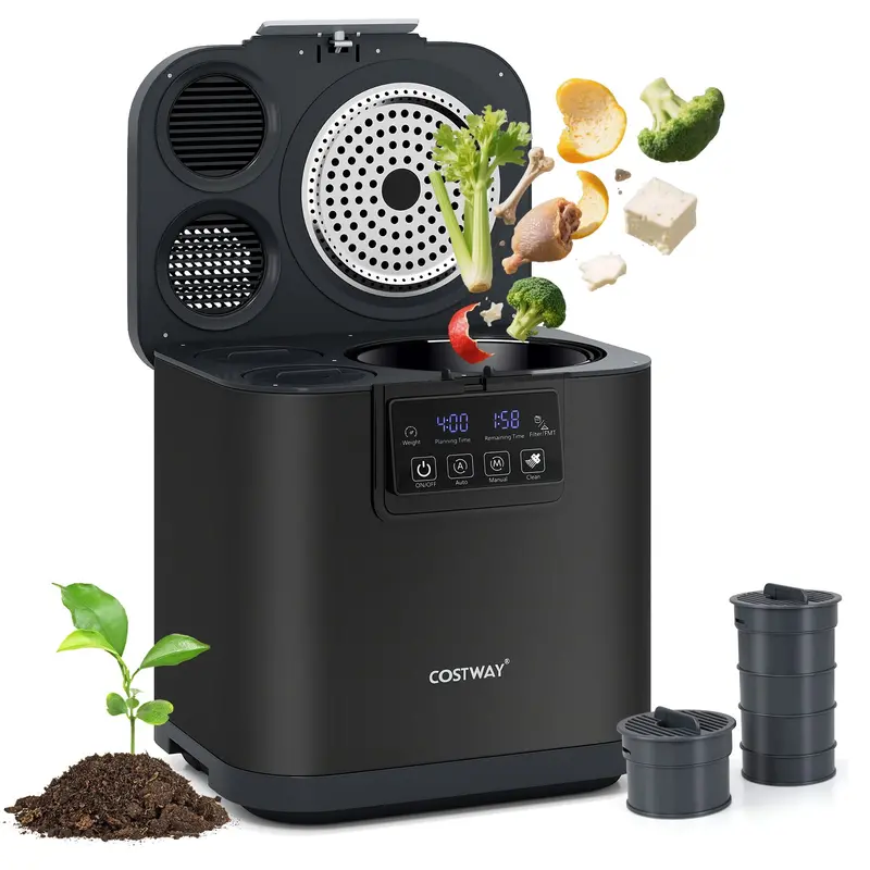 Black 4L Electric Kitchen Composter With Auto-Clean Function & Lid 1