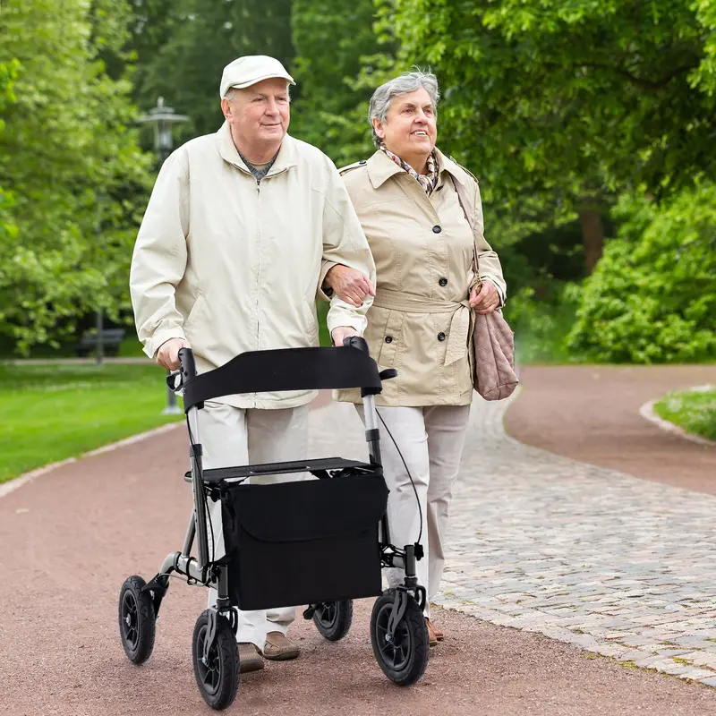 Black Foldable Mobility Walker With Integrated Seat 1