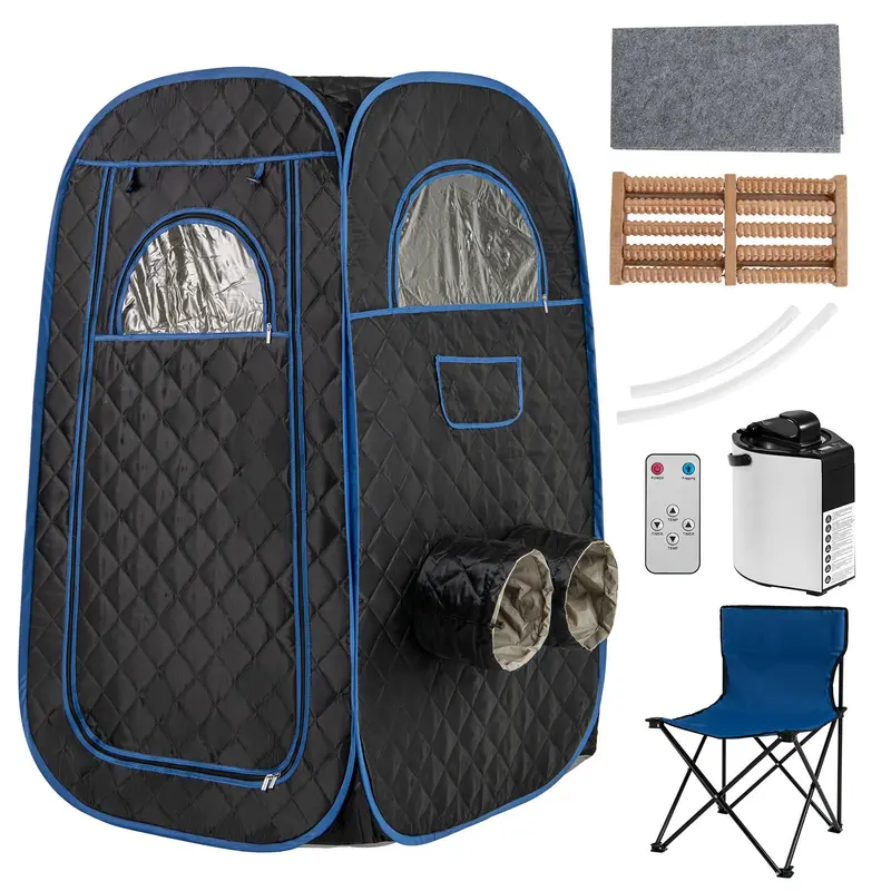 Black Portable Steam Sauna Tent Kit – Includes 1000W Generator, 3L Water Tank, And Folding Seat 1