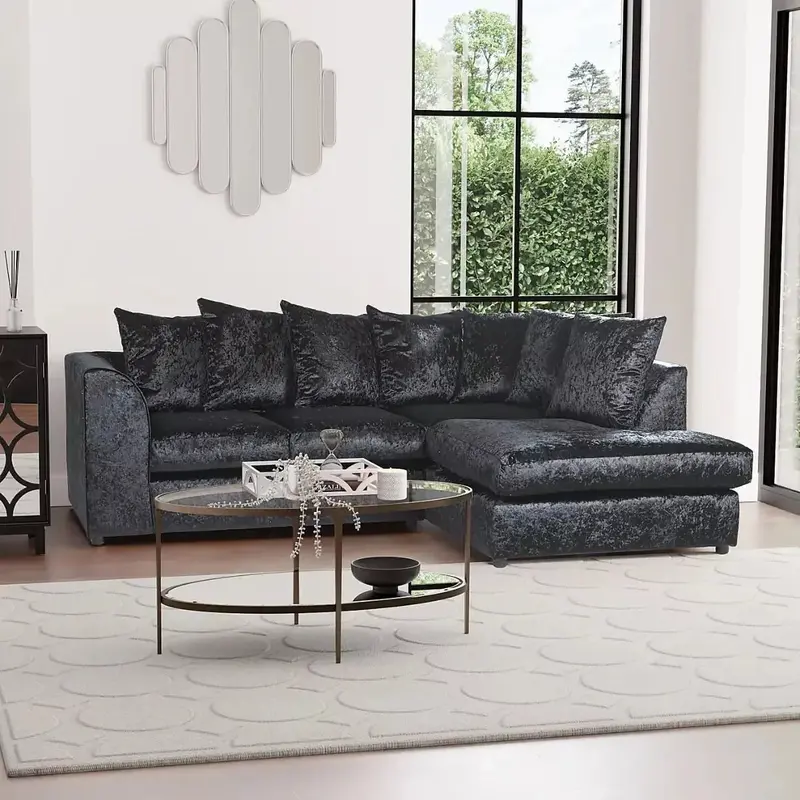 Blake Crushed Velvet L-Shaped Corner Sofa In Black – Dual-Arm Design 1