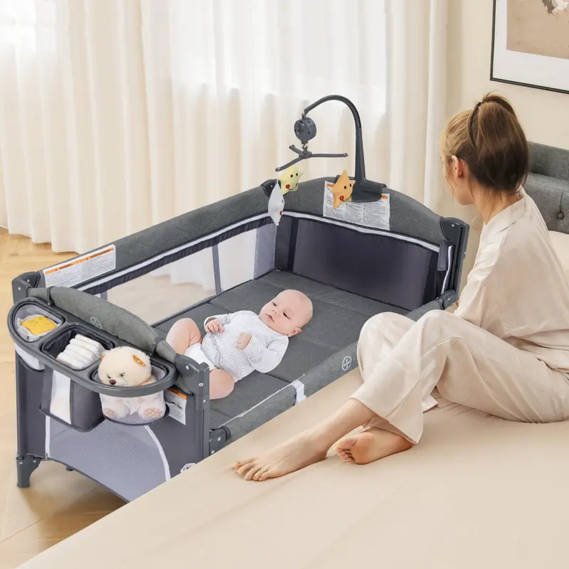 Blue 6-In-1 Travel Cot For Babies With Built-In Changing Table 1