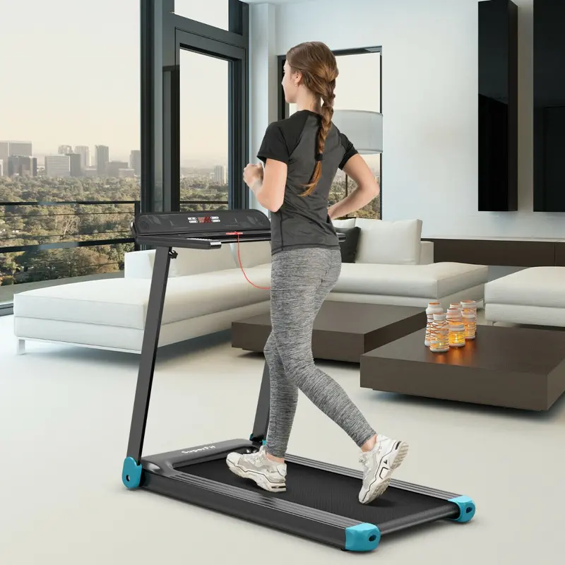 Blue Folding Treadmill – Smart App Connectivity, Bluetooth Speaker & Compact Storage 1