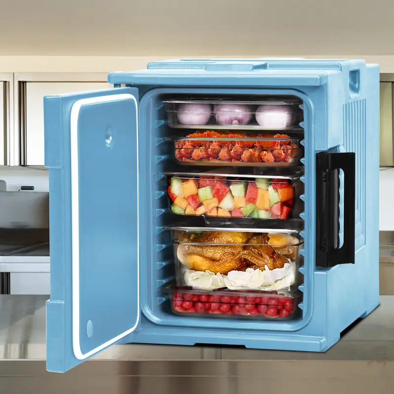 Blue Front-Loading Thermal Food Transport Cart – 6-Pan Capacity For Catering & Events 1