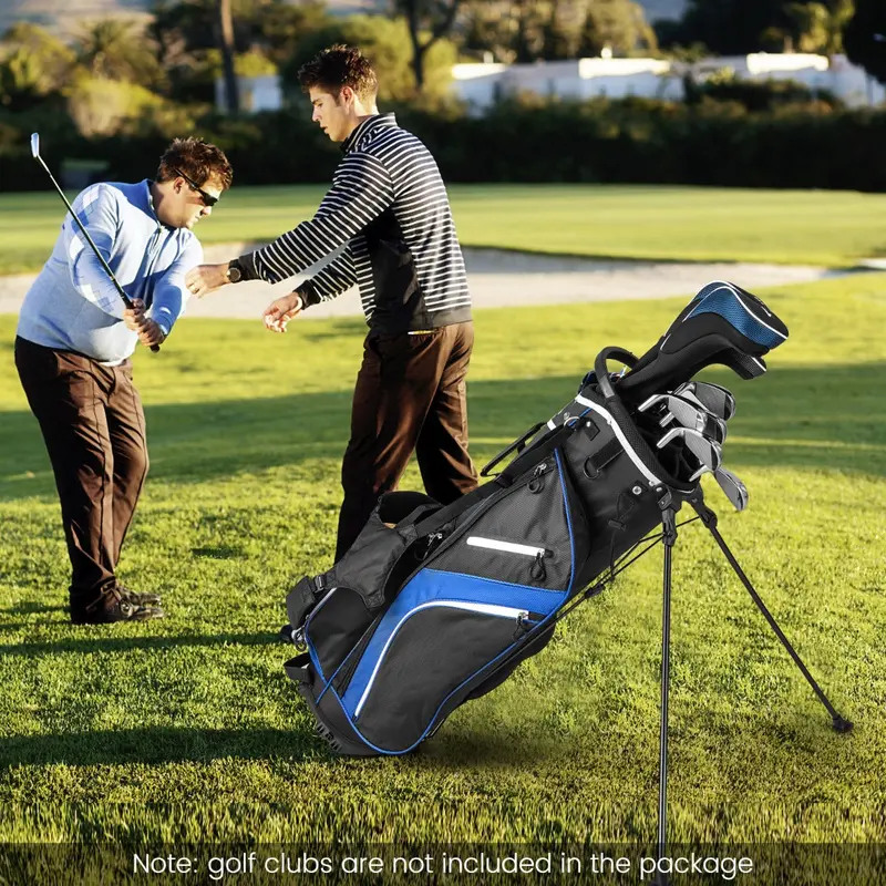 Blue Golf Stand Bag With 14-Way Divider Top, 6 Pockets, Insulated Cooler Compartment, Dual Strap, And Rain Hood 1