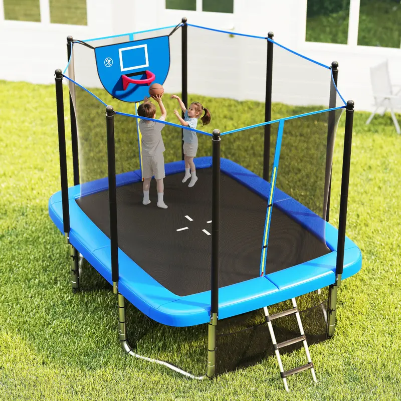 Blue Rectangular Backyard Trampoline – 317 X 255 Cm Outdoor Bouncing Mat 1