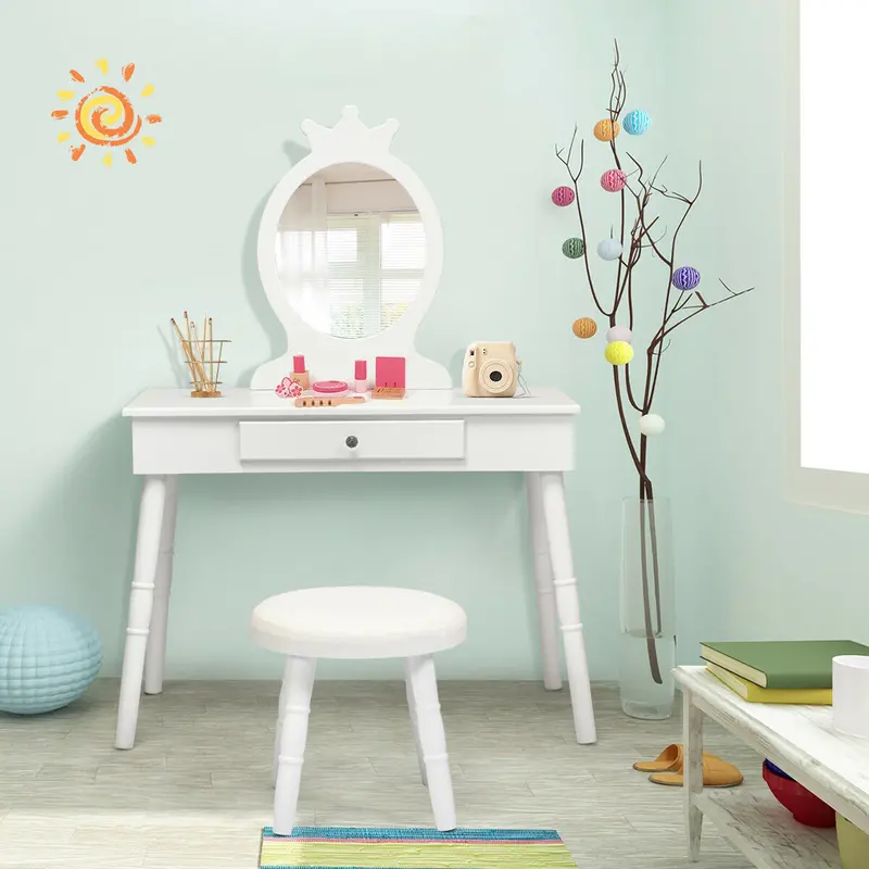 Child’S Vanity Dressing Table Set – White With Padded Stool 1