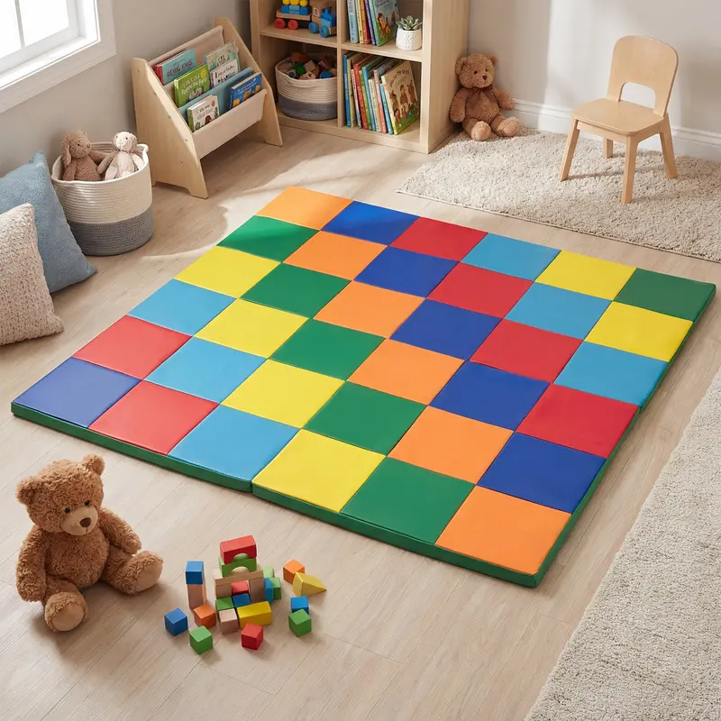 Colorful Waterproof Faux Leather Toddler Activity Mat – Foldable Patchwork Design 1