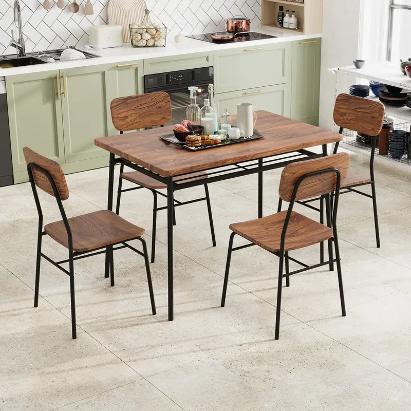 Compact Dining Set – 2- Or 4-Seat Configuration, Metal Frame, Storage Shelf, Coffee Tone 1