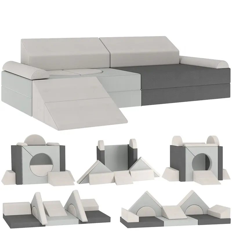 Convertible Children’S Play Sofa – 12-Piece Modular Foam Play Set For Creative Indoor Play (Grey) 1