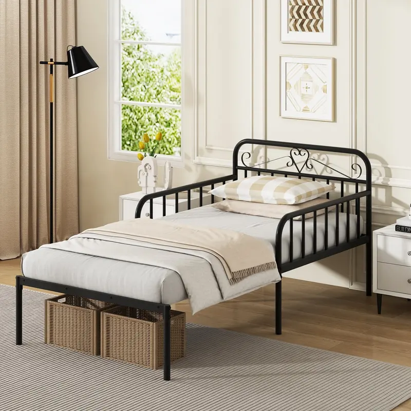 Convertible Daybed With Trundle Bed Extension—Expands To Single Size For Guests In Black 1