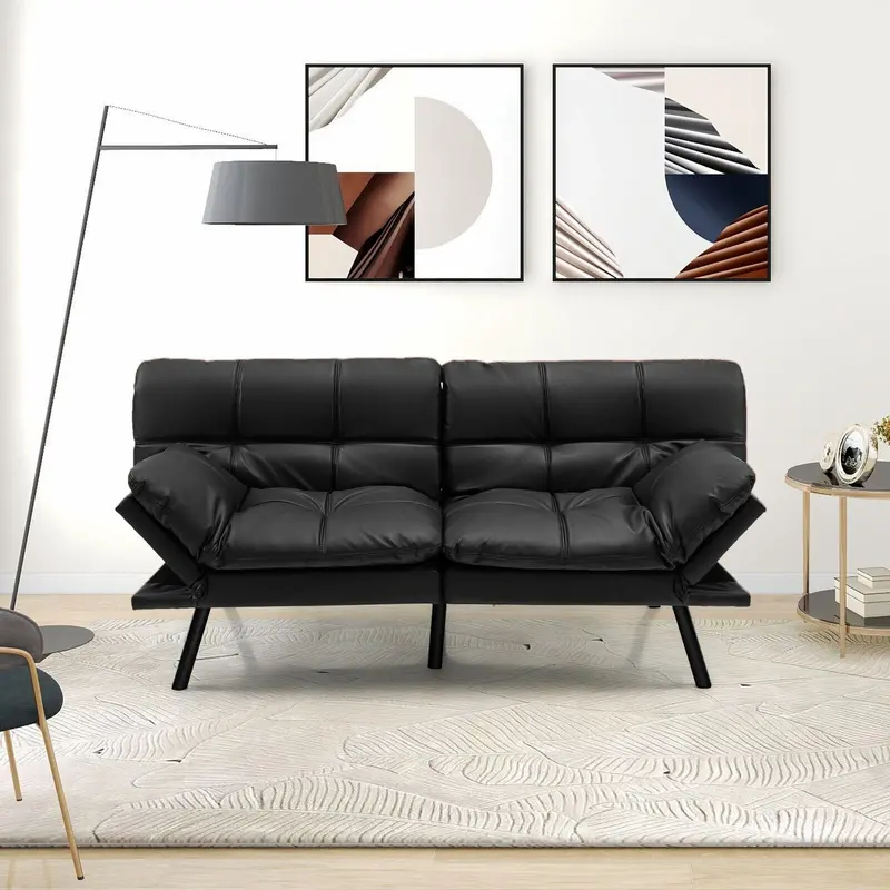 Dual-Function 2-Seater Sofa Bed With Adjustable Backrest – Black Contemporary Design 1