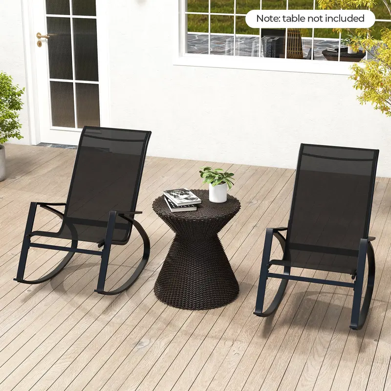 Ergonomic Black Rocking Patio Chairs (2-Pack) With Safety Stoppers 1