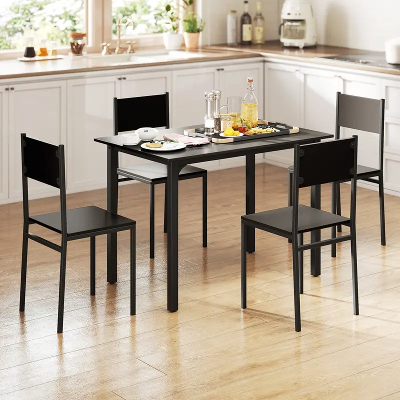 Five-Piece Modern Dining Set – Grey Fabric Chairs & Solid Wood Rectangular Table 1