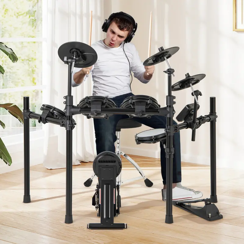 Foldable Electric Drum Set – Compact Practice Kit With 21 Cm Mesh Drum Pads 1