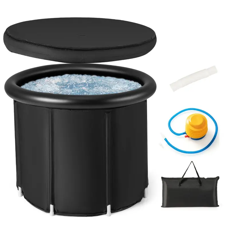 Foldable Freestanding Bathtub – Layered Black Inflatable Tub With Carry Bag For Easy Transport 1