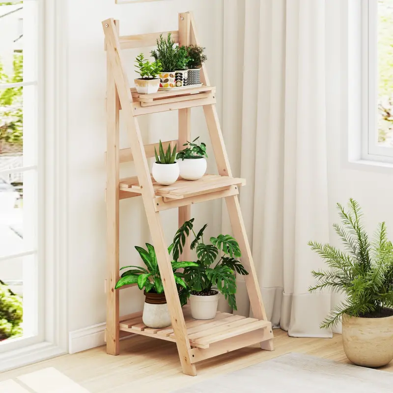 Foldable Ladder Shelf For Vertical Plant Storage And Space-Saving Organization 1