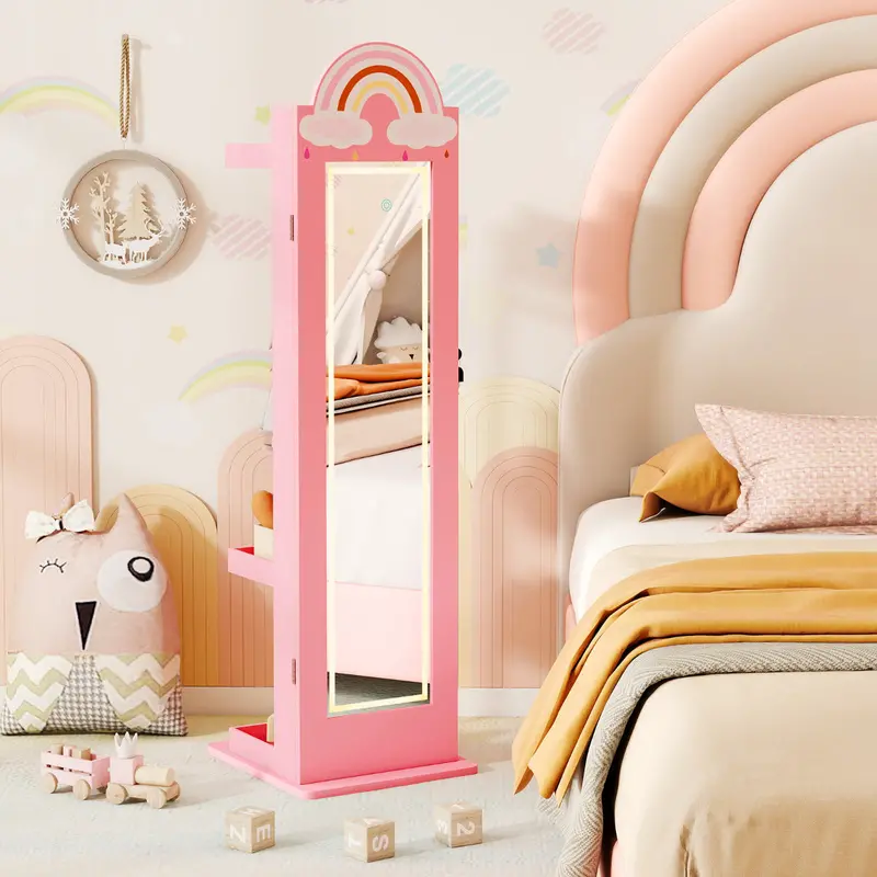 Freestanding Kids Jewelry Organizer Cabinet – Rosy Pink Design 1