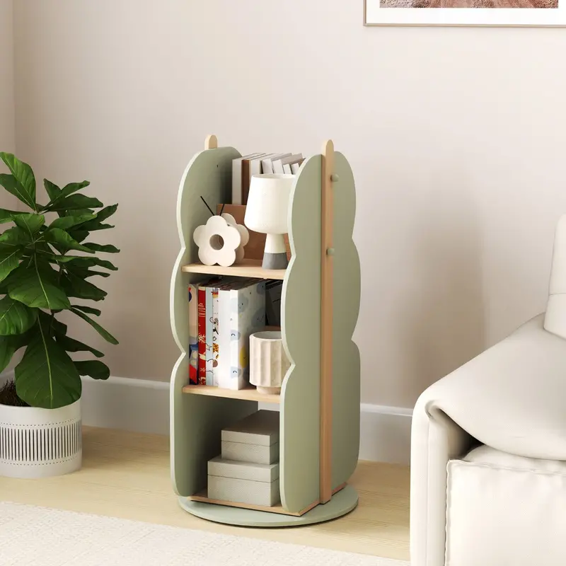 Green 360-Degree Corner Bookshelf With Side Hooks For Compact Spaces 1