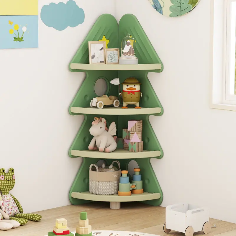 Green 4-Tier Corner Bookshelf Designed For Kids’ Rooms And Nurseries 1