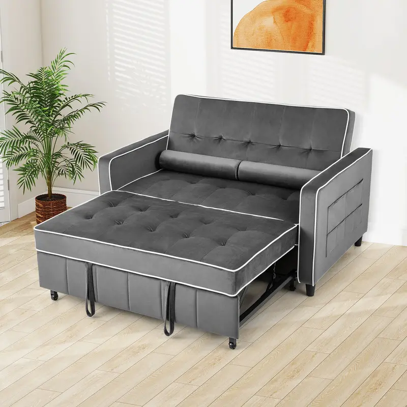 Grey 3-In-1 Convertible Sleeper Sofa – Pull-Out Bed Function With Modular Couch Design 1