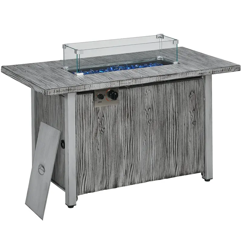 Grey 50,000 Btu Gas Fire Pit Table With Protective Cover & Tempered Glass Screen – Outsunny 1