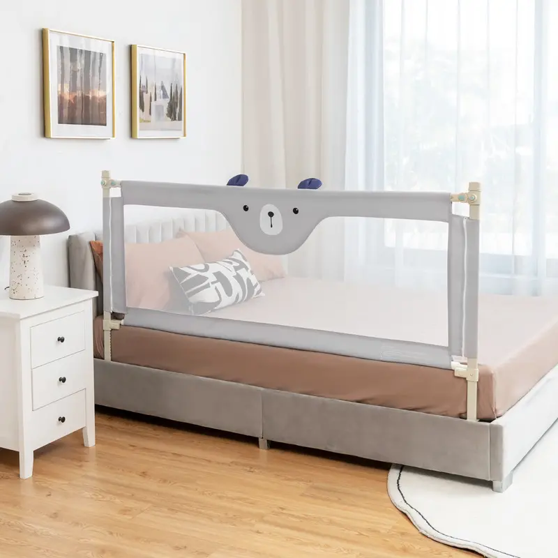 Grey Adjustable Toddler Bed Rail With 24-Position Height Settings For Safety And Growth 1