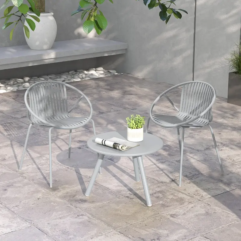 Grey All-Weather Pp Wicker Bistro Set – 3-Piece With Round Coffee Table 1