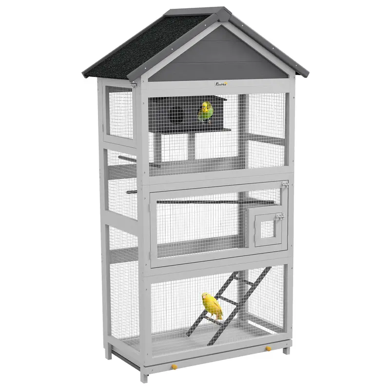 Grey Wooden Bird Cage With Stand – Spacious Aviary For Finches, Parakeets & Other Small Birds 1