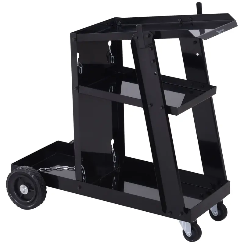 Heavy-Duty Black Welding Cart – Gas Bottle Trolley With Safety Chain & Locking Castor Wheels 1