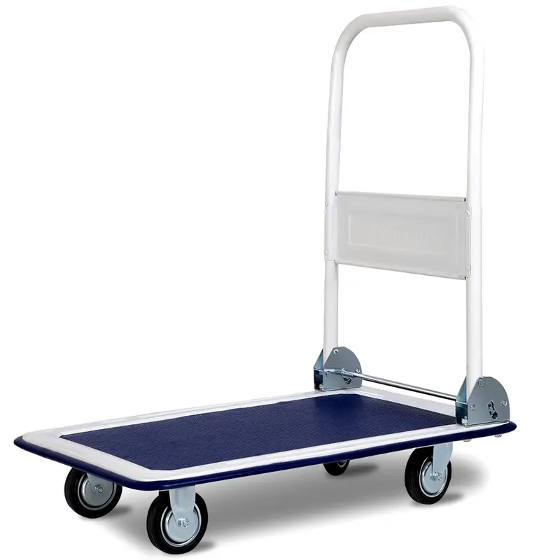 Heavy-Duty Foldable Transport Trolley – 150 Kg Load Capacity Platform Cart With 360° Swivel Casters And Blue Frame 1