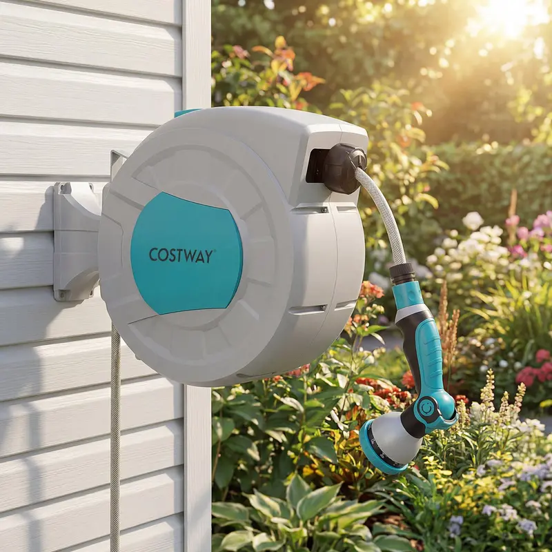 Heavy-Duty Retractable Garden Hose Reel For Patios & Decks 1