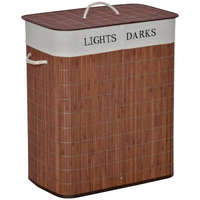 Homcom 100L Collapsible Laundry Hamper – Dual-Compartment, Water-Resistant Lining, Foldable Design With Carry Handles – Brown 1
