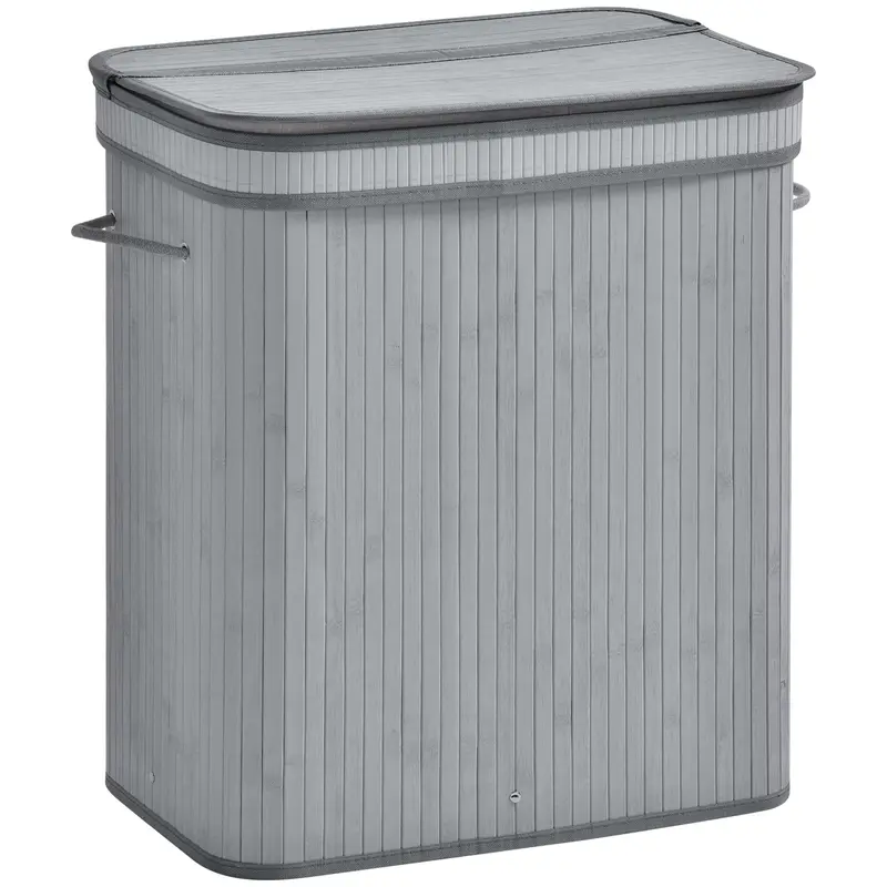 Homcom 100L Foldable Laundry Basket – Natural Wood-Look Bin With Flip Lid, Removable Liner, And Sturdy Base 1