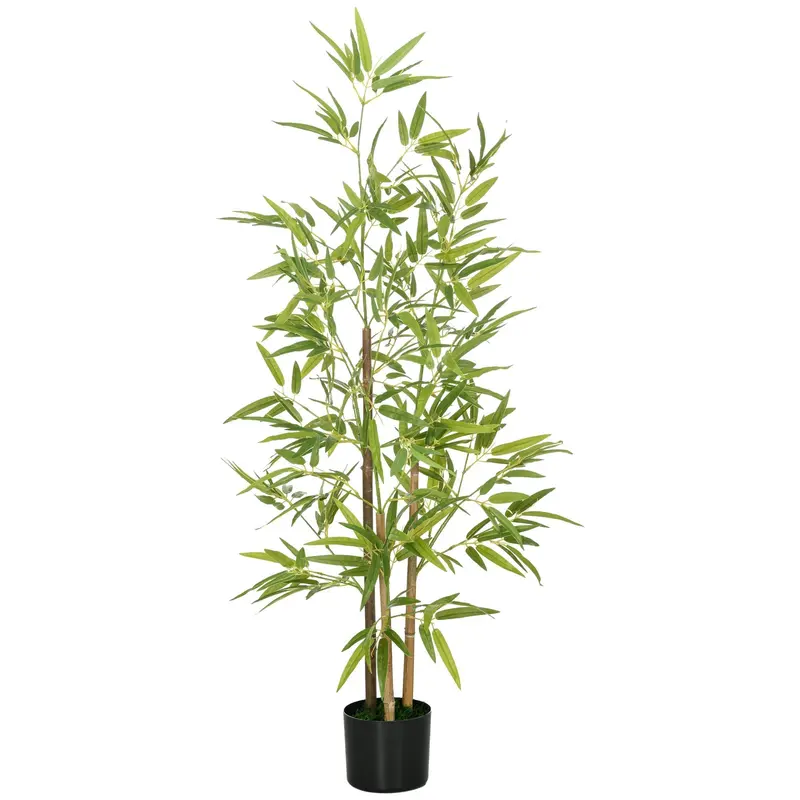 Homcom 120 Cm Artificial Bamboo Tree With Decorative Pot – Realistic Indoor Faux Plant For Home Styling 1