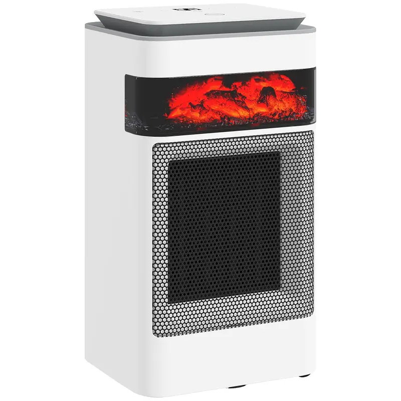 Homcom 1500W Ceramic Fan Heater – Oscillating Space Heater With Flame Effect, 24-Hour Timer & 3 Heat Modes – White 1